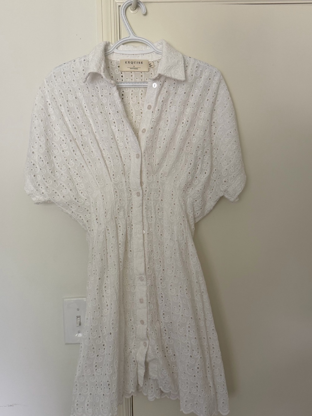 Exquise White Eyelet Button-Down Dress